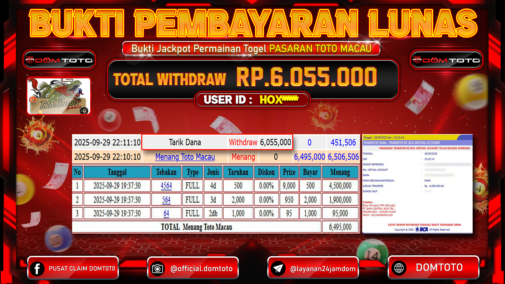 JACKPOT TOGEL PASARAN TOTO MACAU 29 SEPTEMBER 2025